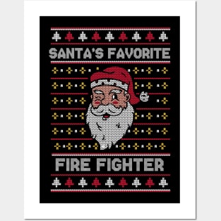 Santa's Favorite Fire Fighter // Funny Ugly Christmas Sweater // Fireman Holiday Xmas Posters and Art